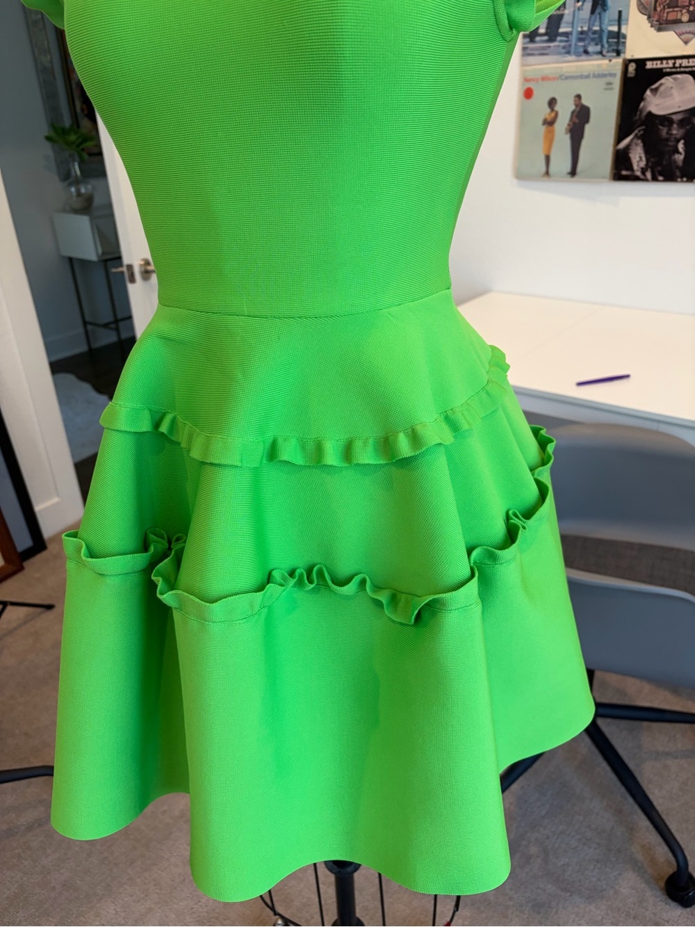 Elliatt Bright Green Ruffle Tiered Fit-and-Flare Dress - Picture 2 of 3